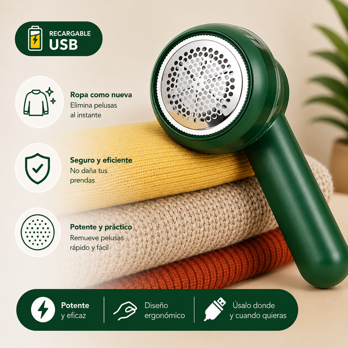 REMOVEDOR DE PELUSAS ELÉCTRICO - ROPA COMO NUEVA EN MINUTOS ✨